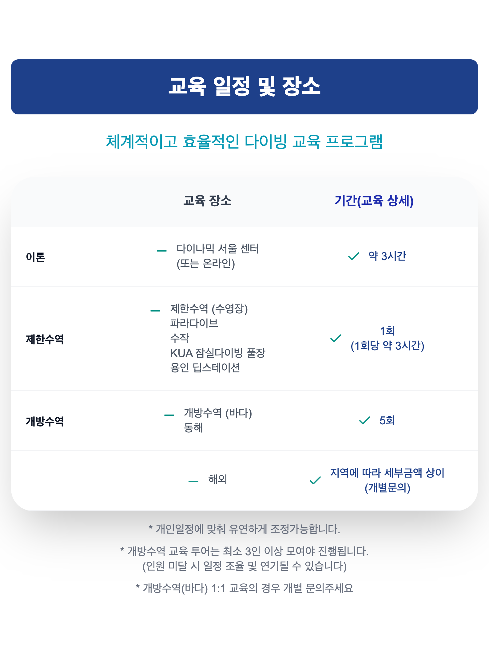 Diving Schedule Section