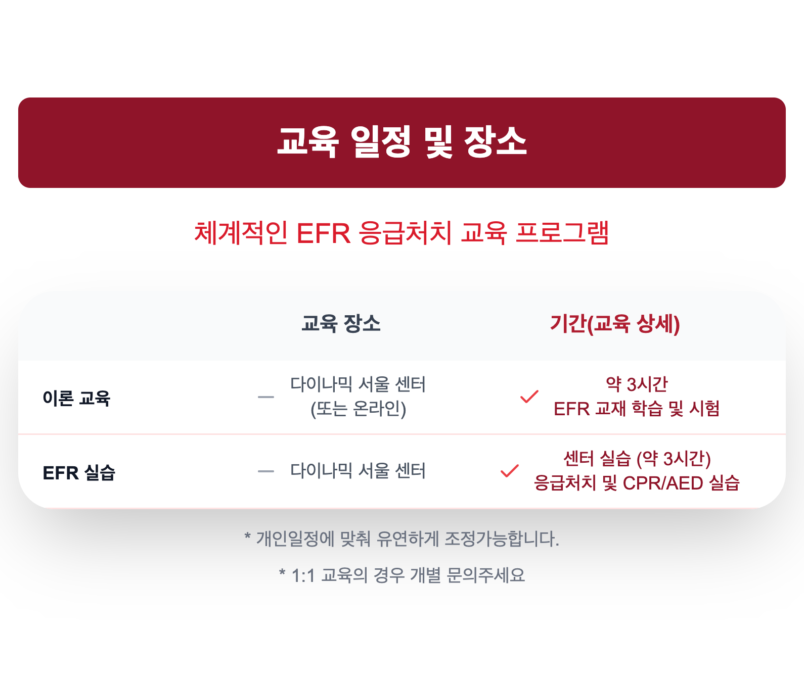 EFR 코스 - 다이빙 일정 섹션