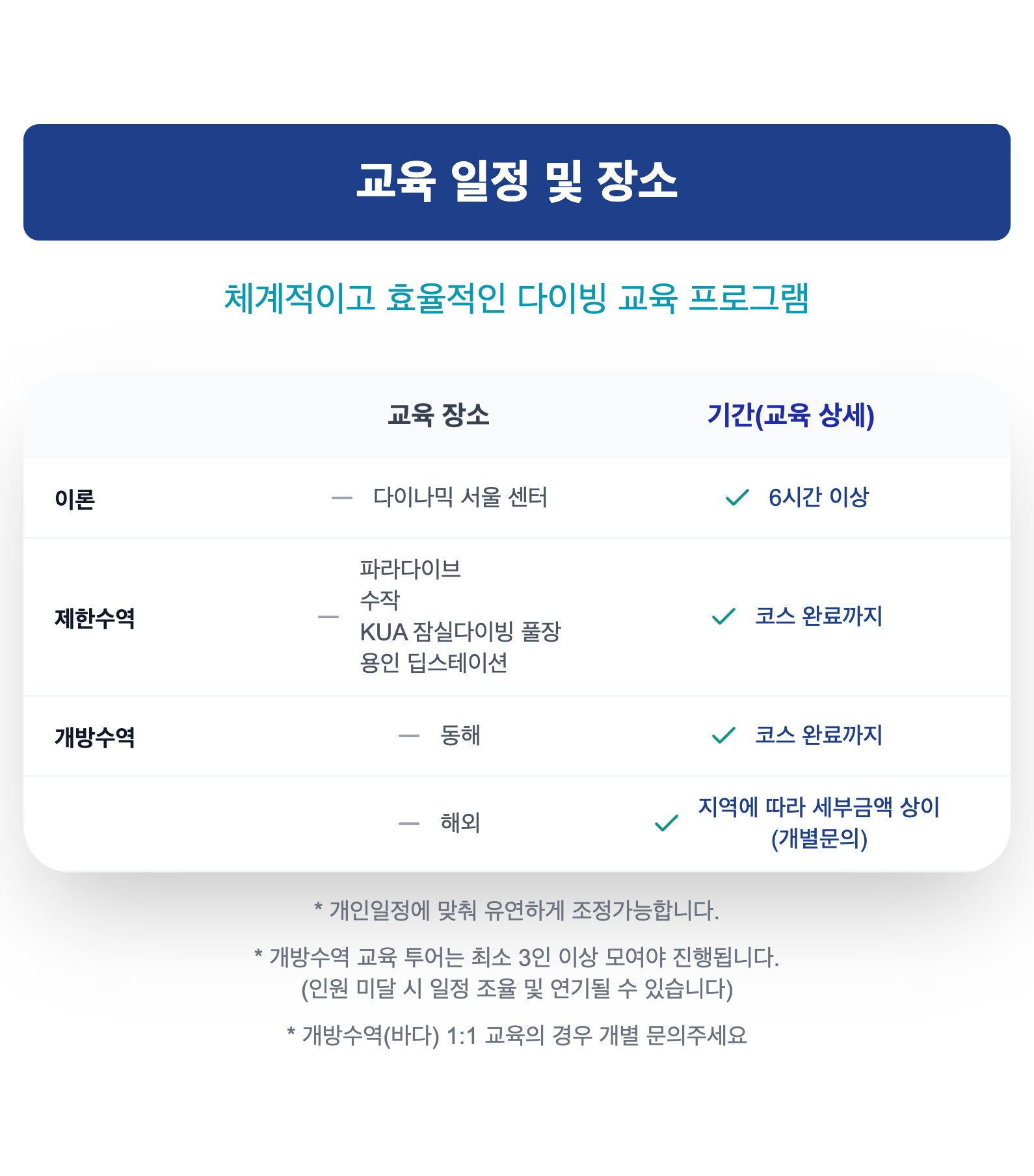 Diving Schedule Section