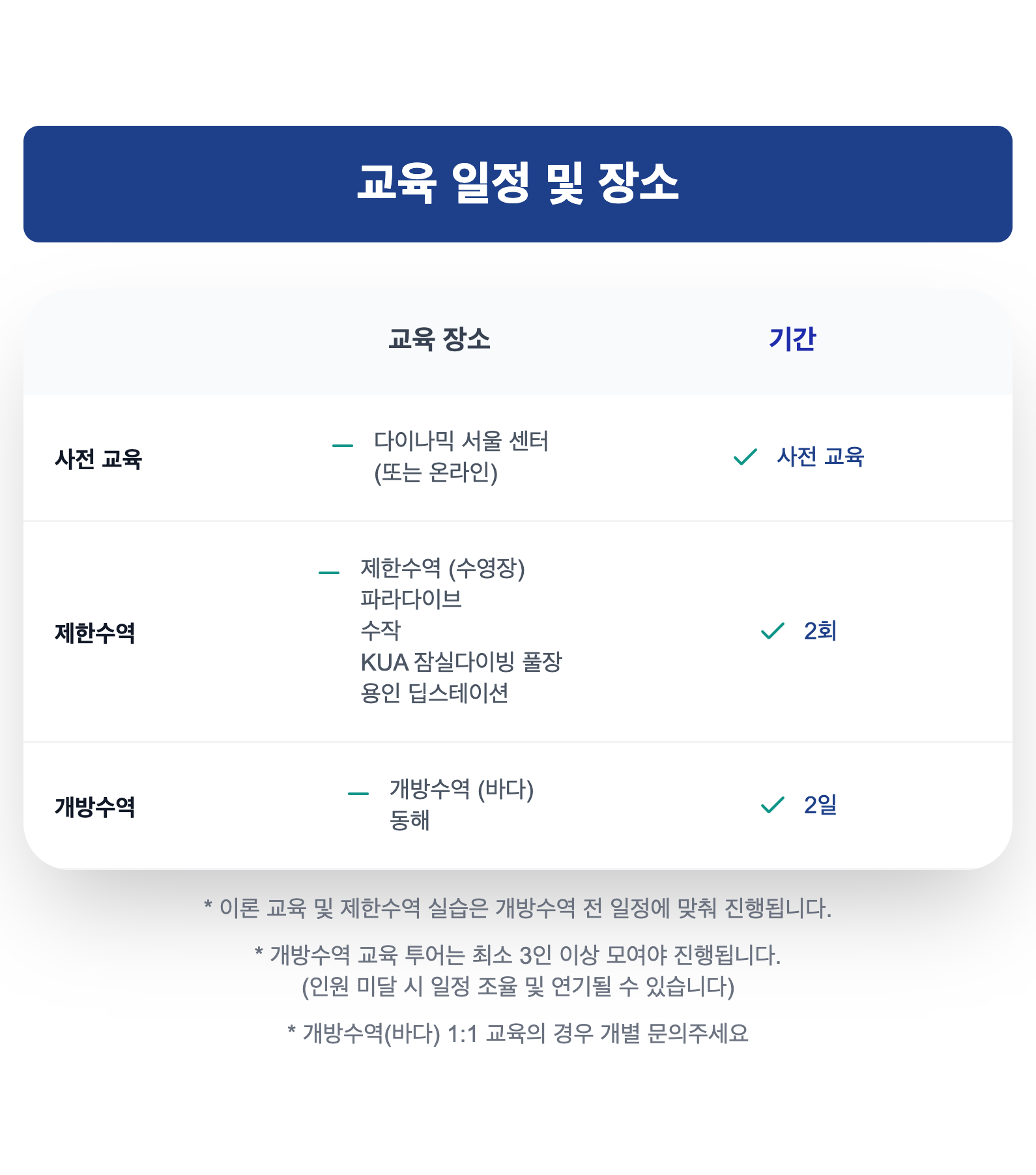 Diving Schedule Section